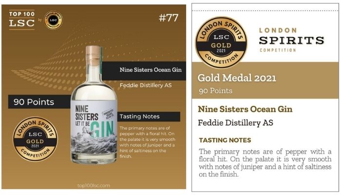 Nine Sisters Ocean Gin LSC Medals and shelf talker Nine Sisters Ocean Gin LSC Medals and shelf talker