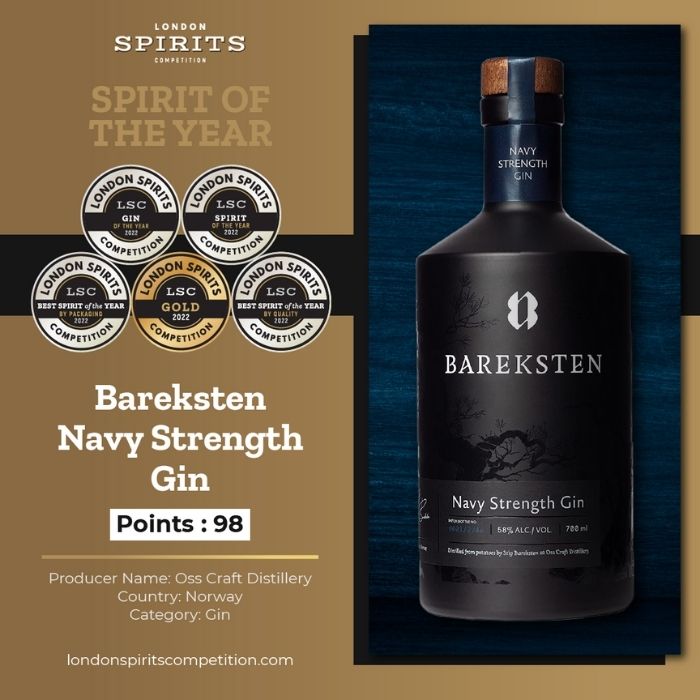 2022 London Spirits Competition Winner “Bareksten Navy Strength Gin” by Oss Craft Distillery 2022 London Spirits Competition Winner “Bareksten Navy Strength Gin” by Oss Craft Distillery