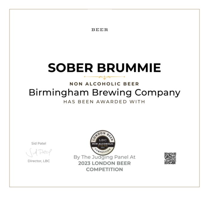 The Non Alcoholic Beer of the Year 2023 Certificate