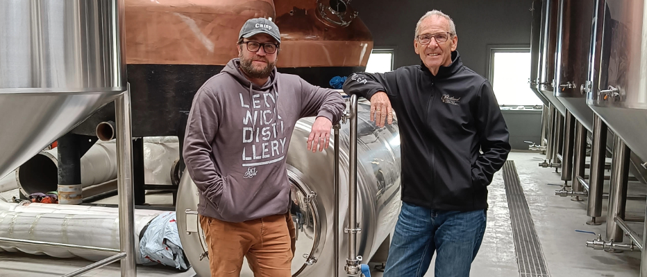 Ian Millar with Calum Miller, Production Director at Lerwick Distillery Ian Millar with Calum Miller, Production Director at Lerwick Distillery