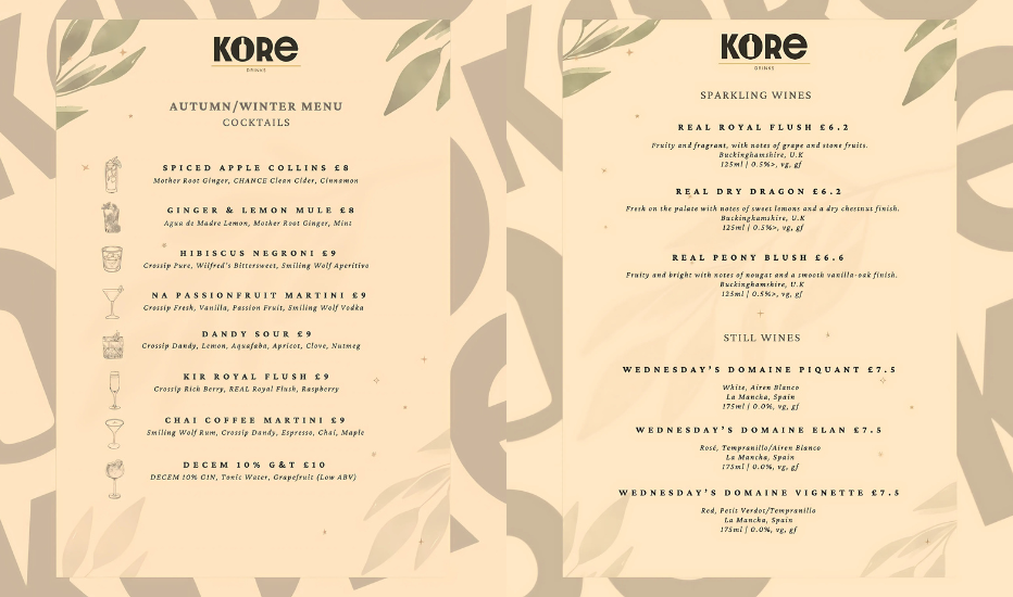 Kore Drinks - Full Menu Kore Drinks - full menu